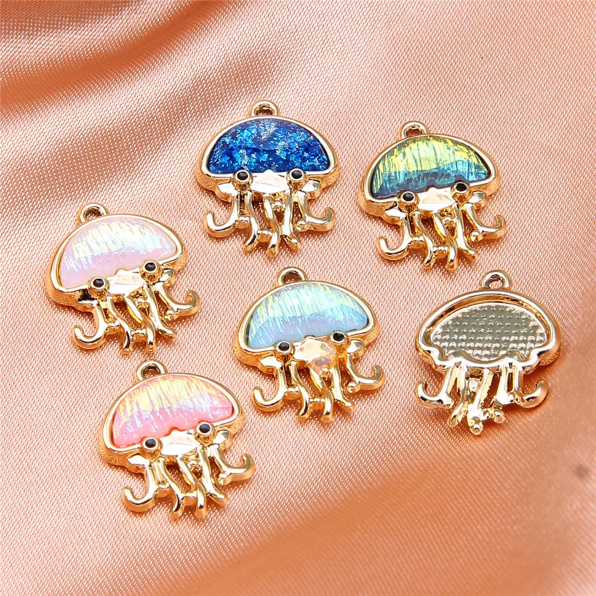 10pcs new marine cute fantasy color jellyfish alloy pendant DIY necklace earrings jewelry simple material accessories