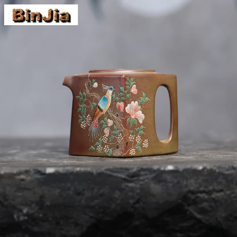 290ml Yixing Purple Clay Teapots Handmade Square Pot Raw Ore Wood-fired Porcelain Mud Tea Maker Kettle With Filter Zisha Tea Set