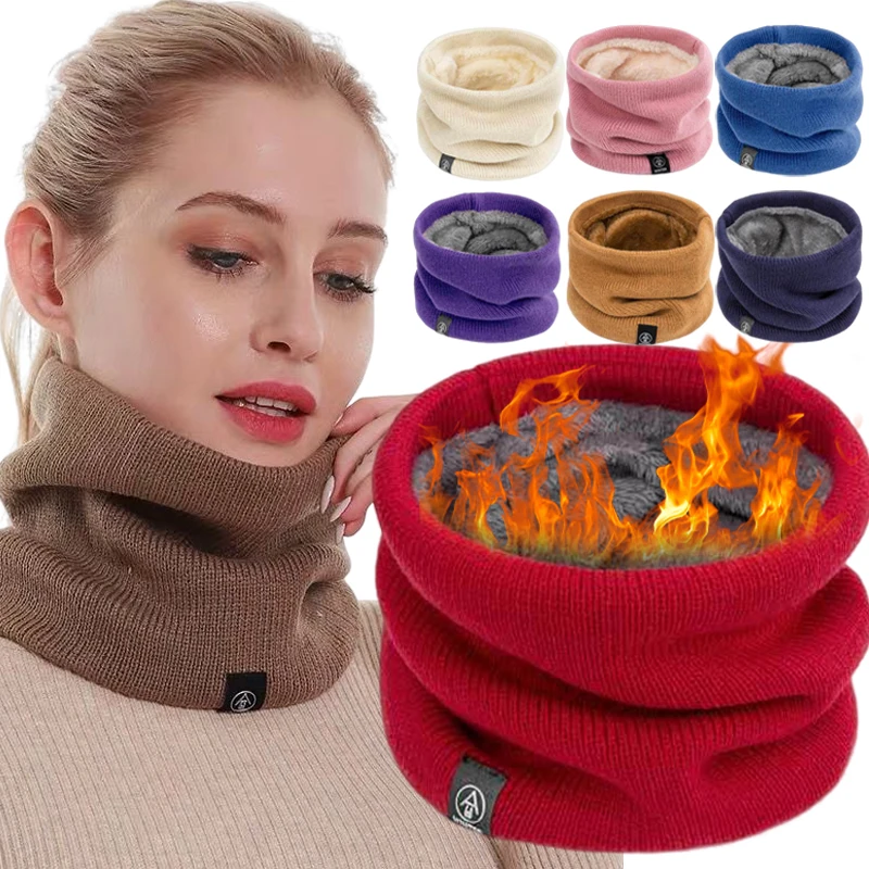 Solid Winter Plush Muffler Woolen Knitting for Women Fleece Ring Bandana Scarf Neck Warmer Buff Thick Cashmere Headband Ski Mask