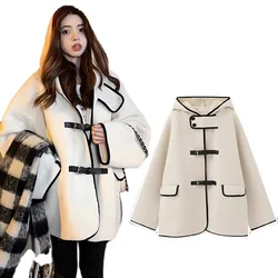 Winter Pregnant Women Clothing Korean Style Plus Size Pu Leather Button Fly Hooded Outerwear Maternity Lamb Wool Jacket Coats