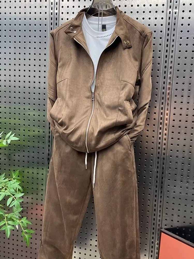 Versatile Outdoor Mens New Zipper Loose Two Piece Running Set Tops Pants Gym Fitness Sports Sets Fashion Male Tracksuit Jogging