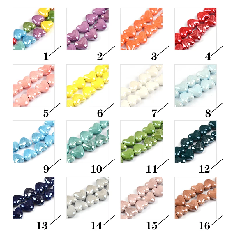 10pcs/lot 15mm Cross hole Love Heart Shape Ceramic Beads For Jewelry Making DIY Handmade Bracelet Porcelain Beads Accessories