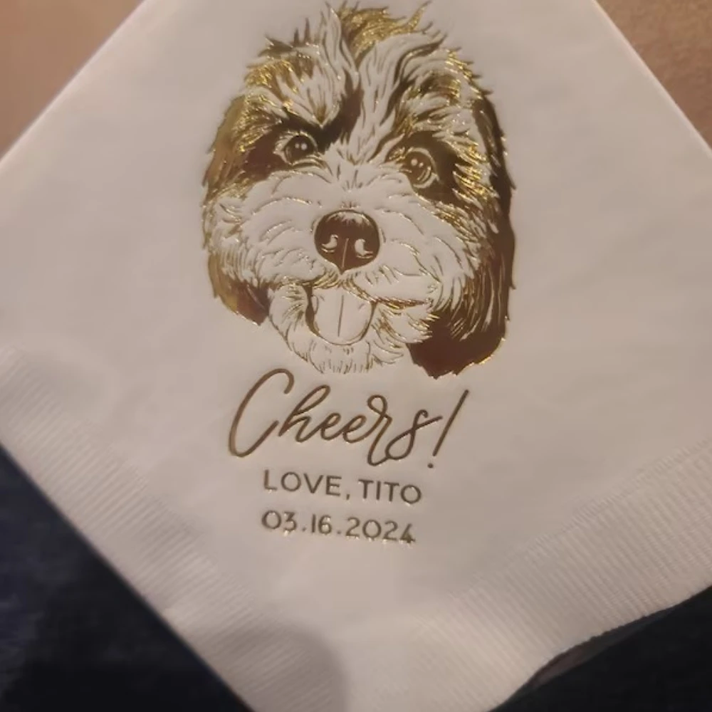 

50Pcs Custom Pet Cocktail Napkins | Dog Cocktail Napkins | Pet Illustration | dog cocktail napkin wedding | dog napkins wedding