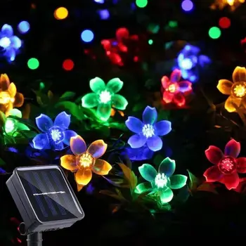 พลังงานแสงอาทิตย์ดอกไม้ Garland Festoon LED String Fairy แสงกันน้ํากลางแจ้งสําหรับ Backyard & Garden รั้วสนามหญ้าตกแต่ง Patio