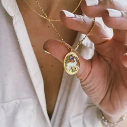 New Fashion Handmade Colored Dripping Oil Rabbit Pattern Tarot Card Pendant Necklace Women Party Classic Clavicle Chain Jewelry