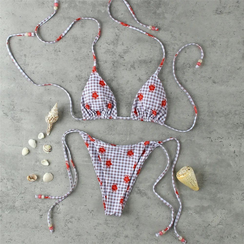 Микро-бикини с эффектом пуш-ап, женские купальники, 2025 г., сексуальный купальник, бразильский комплект бикини, купальник с лямкой на шее, бикини, купальный костюм с принтом, пляжная женская одежда