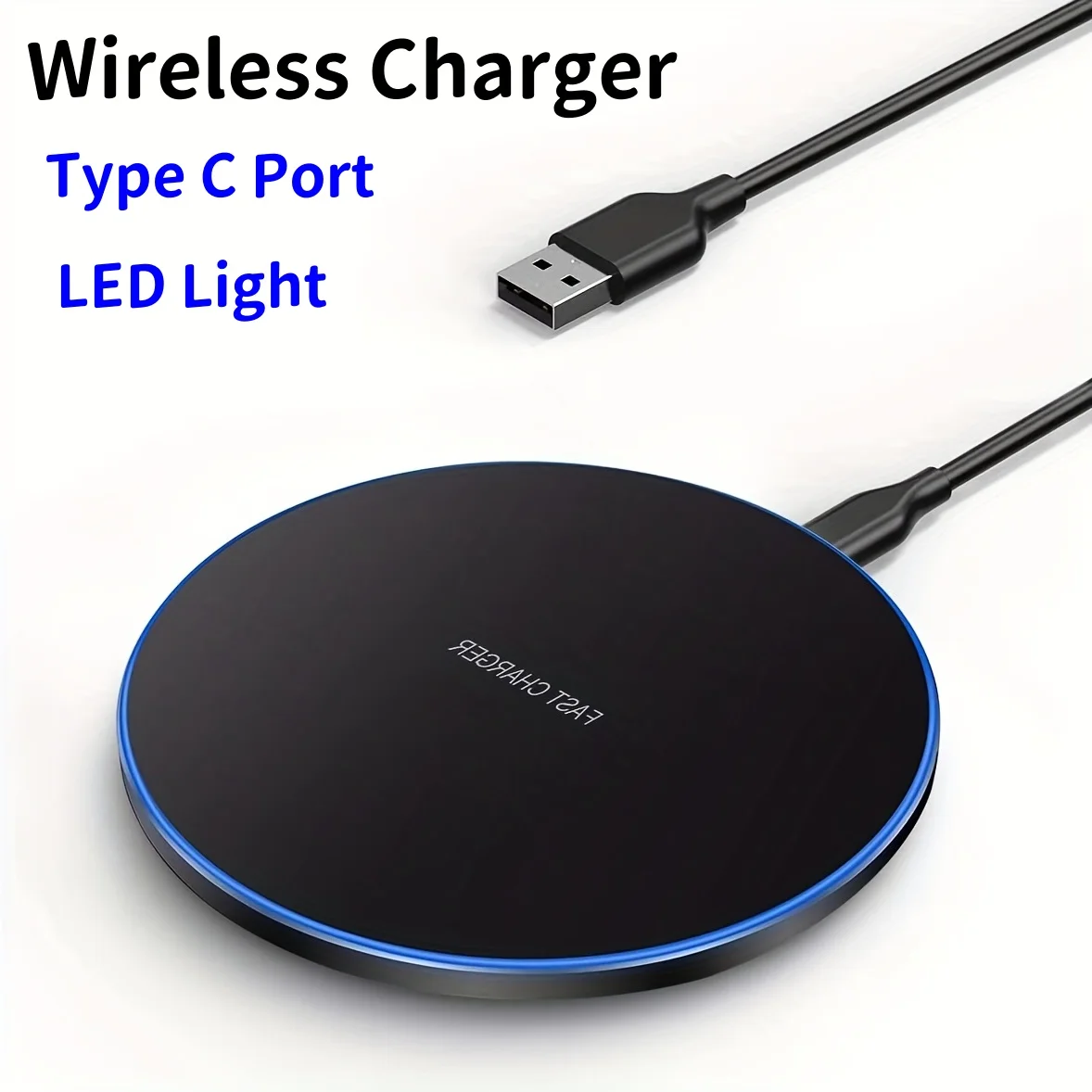 15W Wireless Charger Pad Compatible with iPhone 15/14/13/12/11/X Samsung Galaxy S22/S21/S20 AirPods Pro 2 Type C Port LED Lights