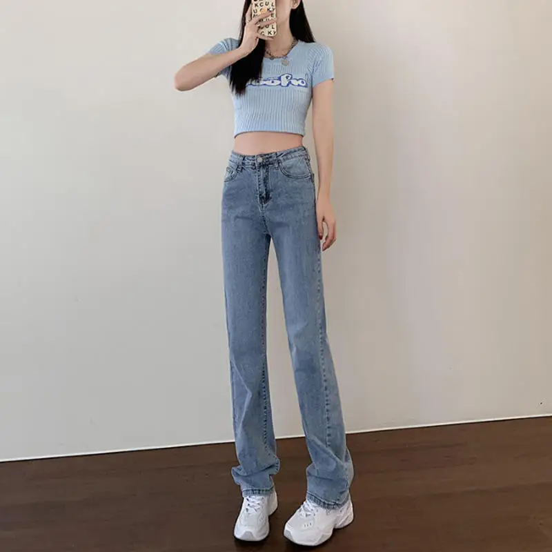 

High Waist Straight Leg Jeans Women's Autumn Winter New Style Slimming Tall Small Size Versatile Casual Trousers Trendy