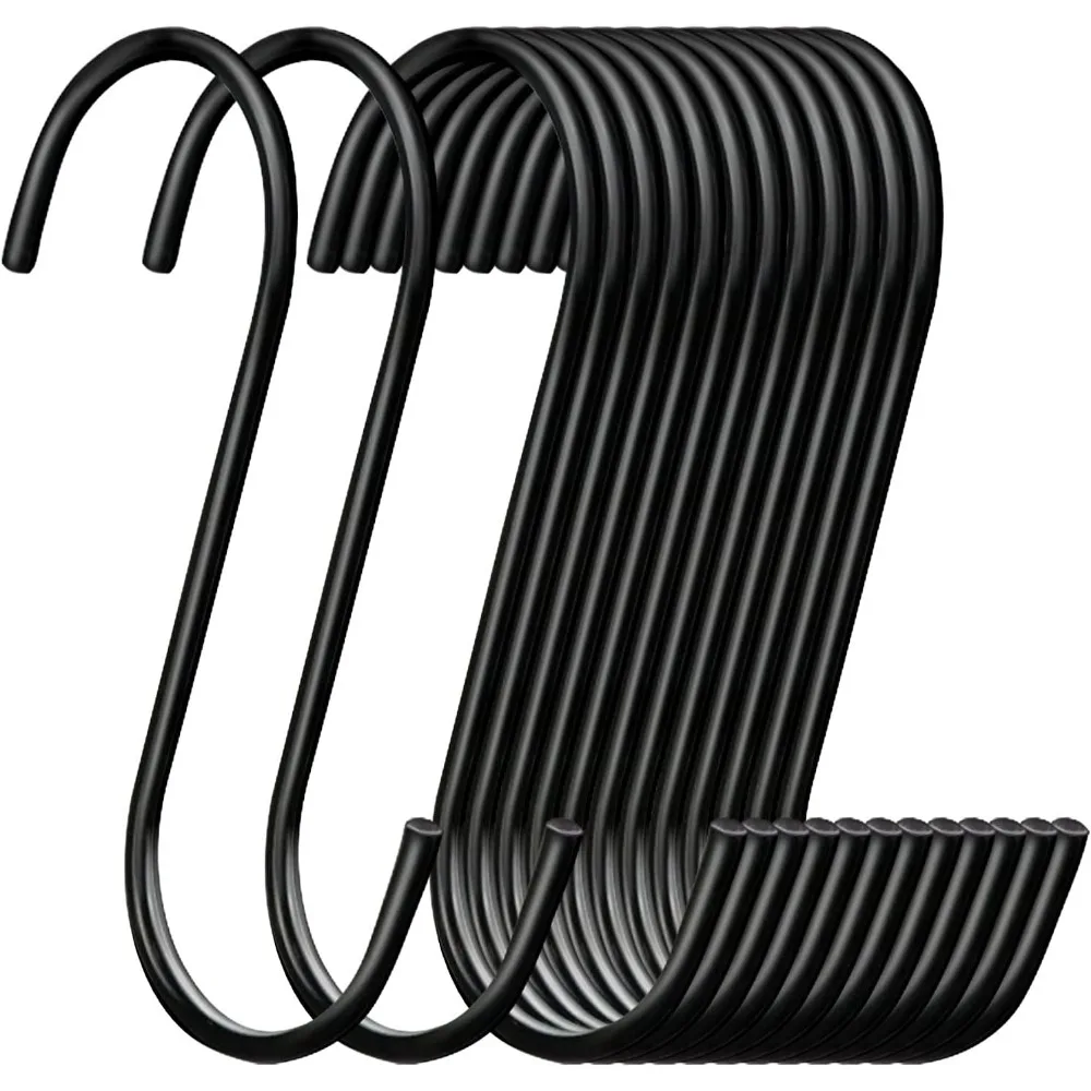 

30 упаковок сверхмощных S-образных крючков Черные стальные S-образные крючки для подвешивания джинсов, сковородок, горшков, растений, сумок, полотенец, крючков для кухонного шкафа, вешалок