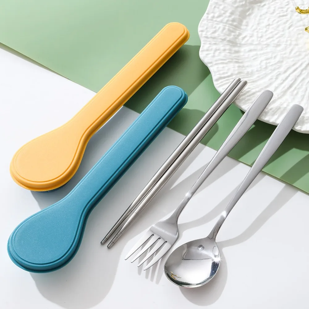 

3/2pcs with Case Cutlery Set Korean Style Spoon Fork Chopsticks Dinnerware 410 Stainless Steel Spoon Shape Box Tableware Suit