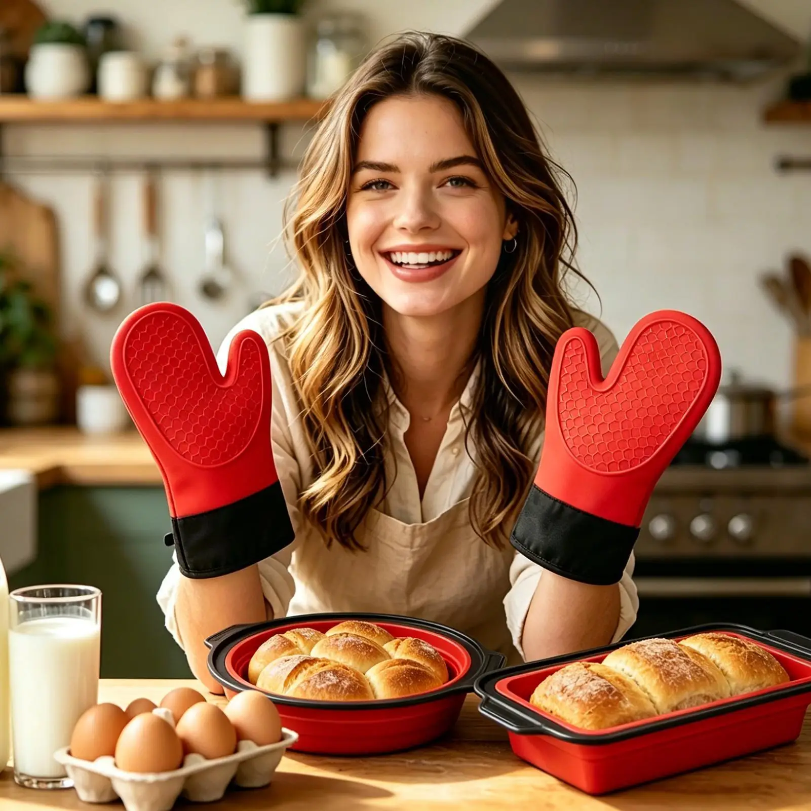 Silicone Baking Dish Stackable Tray With Mitts Scraper And Brush Silicone Baking Mold Set For Bread Cookie Egg Toaster Oven