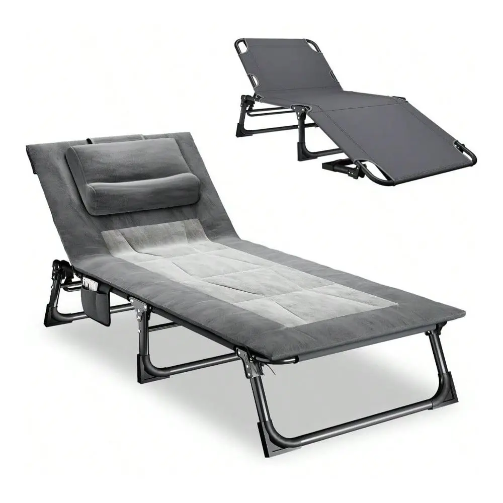 Camping Cot Adults, Adjustable 4 Position Reclining Chair With Mattress And Pillow, Lounge Chair Camp Cots Bed Sleeping, Travel