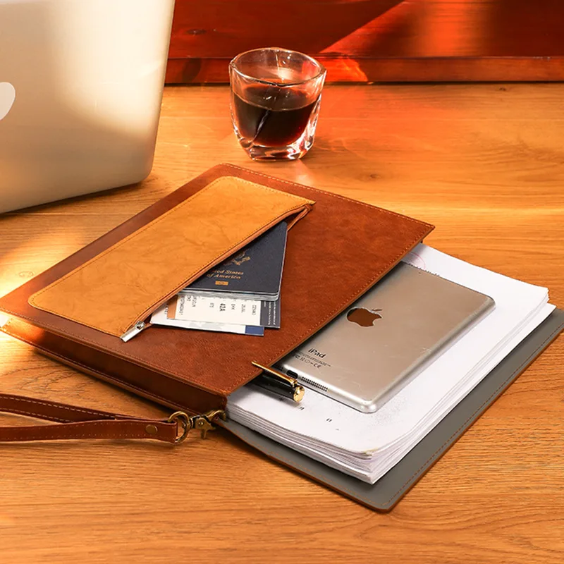 1PCS Leather A4 Document Bag Thickened File Folder Large Capacity Storage for Office Home Use