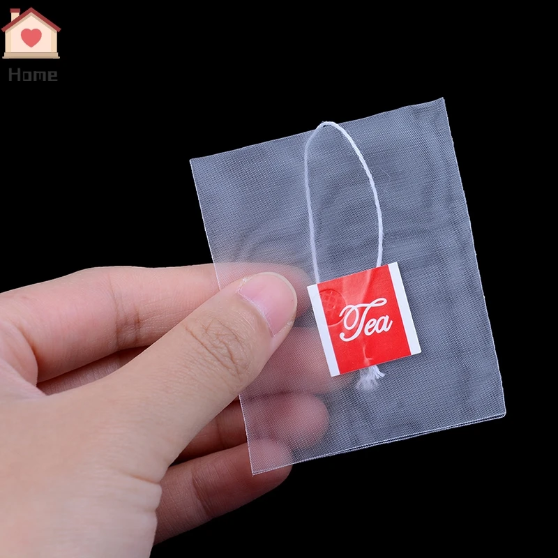 100Pcs Transparent Nylon Teabags Empty Tea Bags Disposable Nylon Tea Bags with String Heal Seal Filter Bag