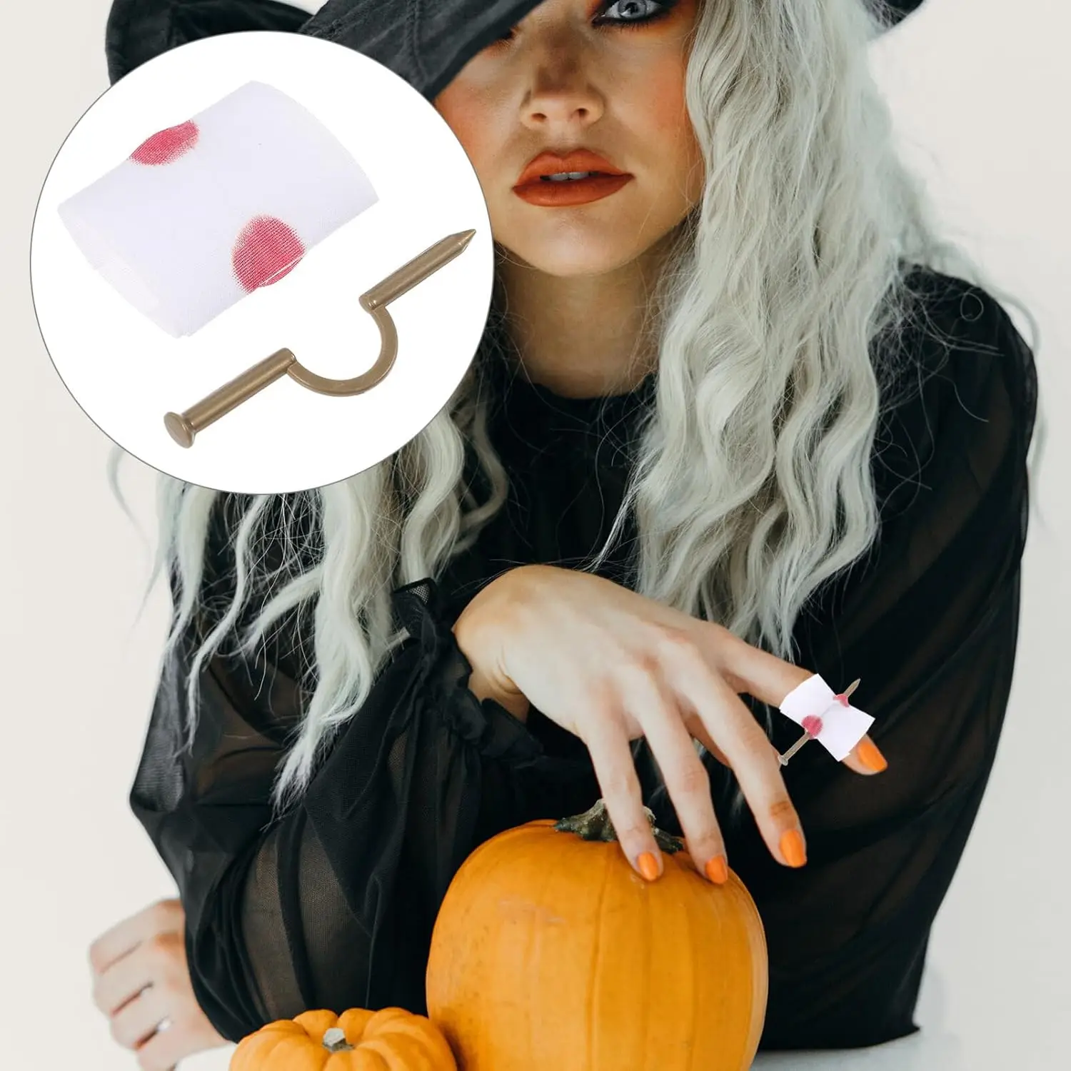 2Pcs Halloween Trick Straszny Fałszywy Paznokieć Przez Palec Prank Prop Magiczna Zabawka Zabawny Krwawy Bandaż Na Paznokcie Nowość Gagi i Praktyczny Żart