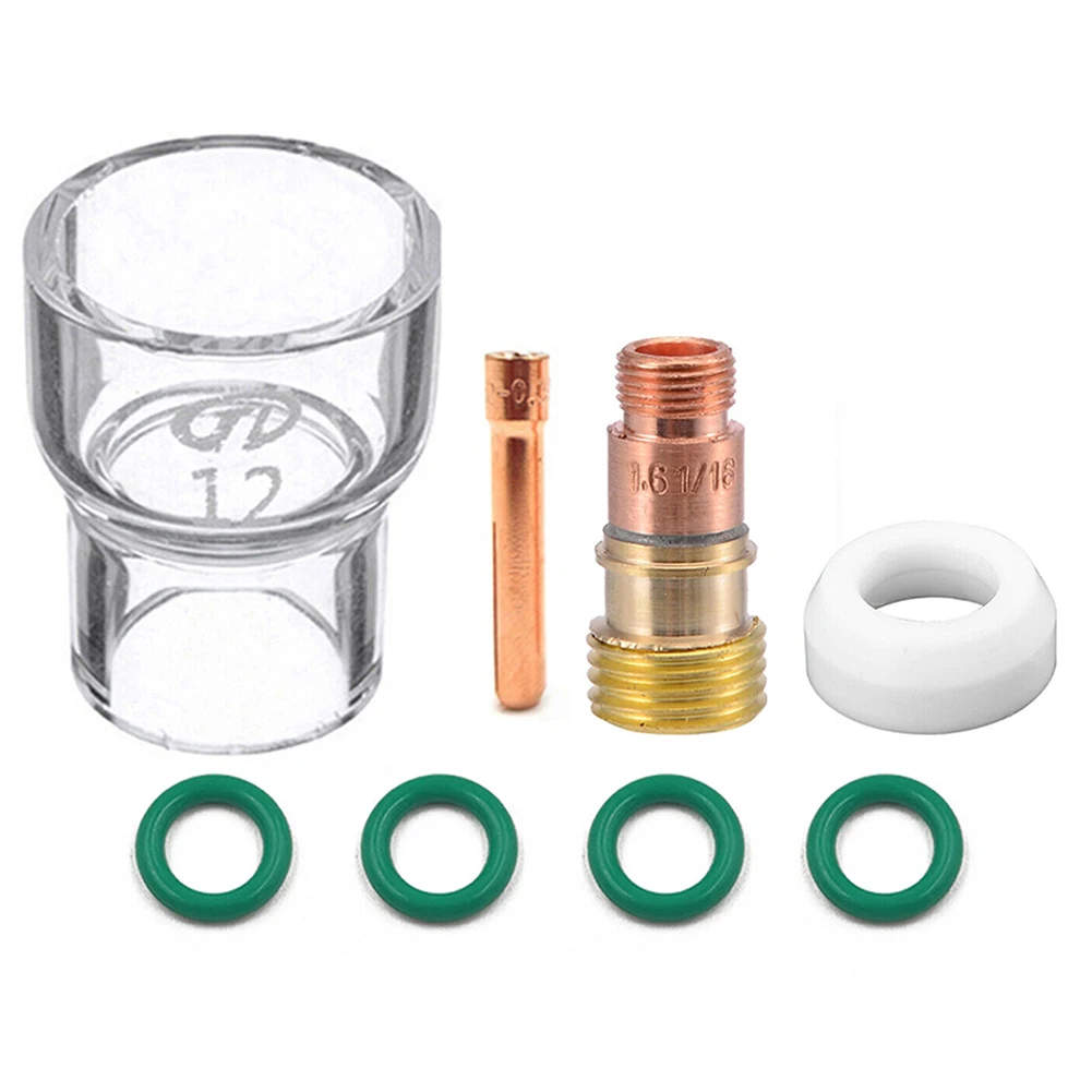 For Stubby Gas Lens TIG Welding Set 8Pcs Kit for WP 17/18/26 Torch Includes Temperature Resistant O rings Glass view 6