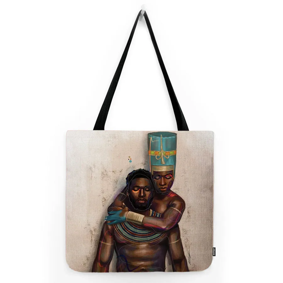 African Queen And King Abstract Oil Painting Art Elegant Black Girl Lady Canvas Accessories Bag Water Resistant Linen Tote Bag