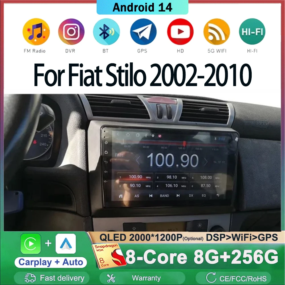 Android 14 Car Radio For Fiat Stilo 2002-2010 Multimedia Video Player Stereo GPS Navigation 5G WIFI Wireless Carplay Auto DSP