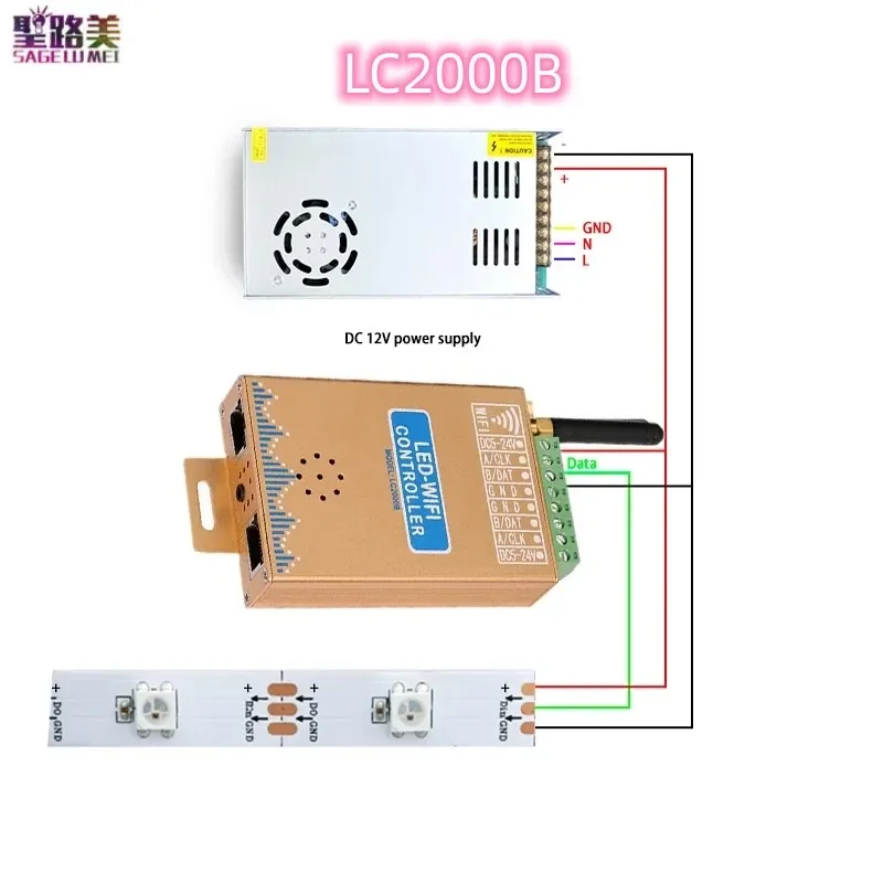 Controller RGB per spettro musicale WIFI SPI LC2000B per striscia pixel digitale LED WS2812B Controller schermo LED da 8-2048 pixel con integrato