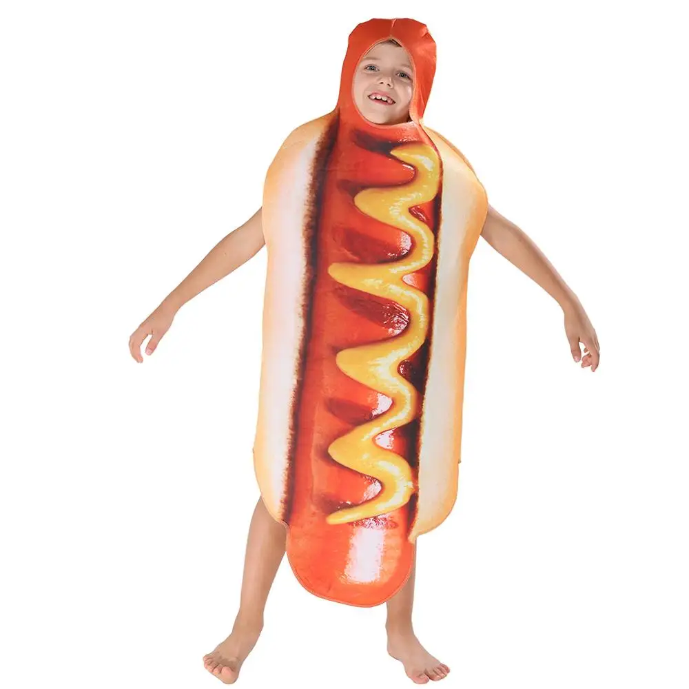 Adult Kids Funny 3D Print Food Sausage Hot Dog Costumes Halloween Men Women Family Costume Carnival Food Costume