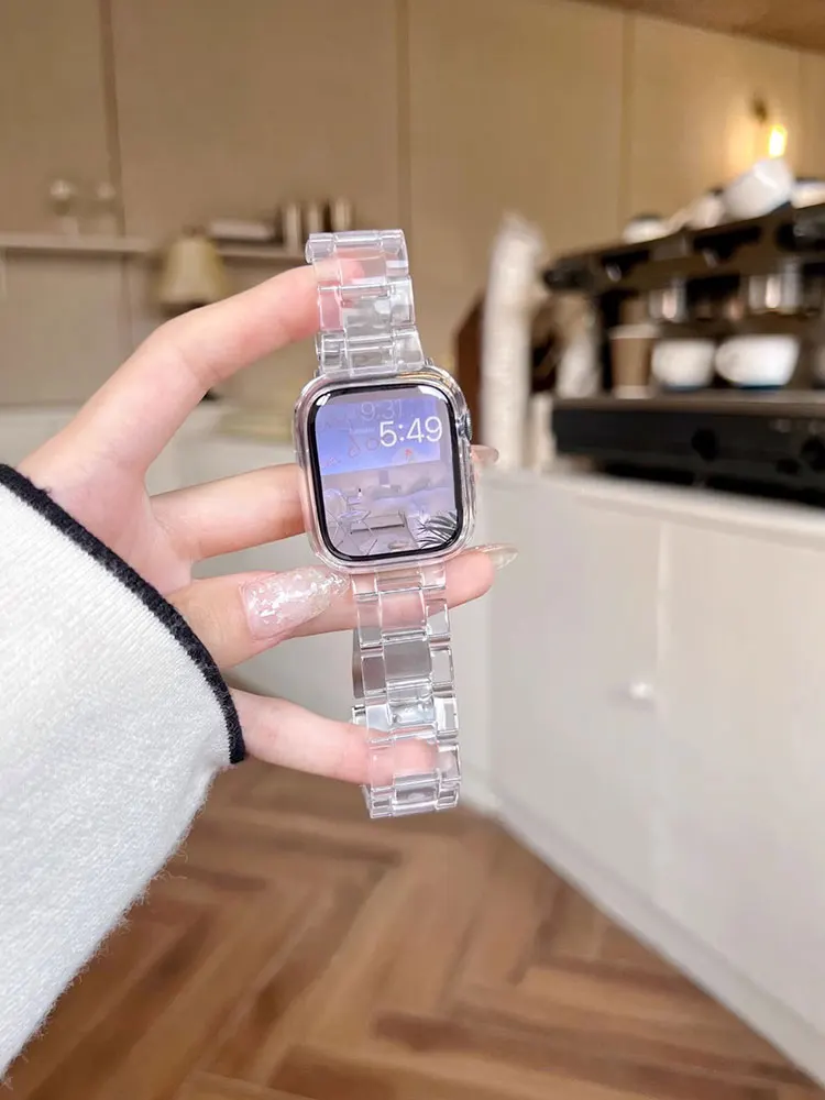 Transparent Link bracelet for apple watch band 44mm ultra 2 49mm 41MM 45MM 40mm 42-46mm strap+Connector series 10 9 8 7 6 5 4 SE