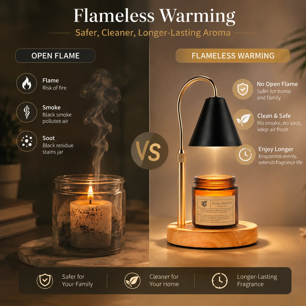 Adjustable Height Flameless Candle Warmer Lamp GU10 Wooden Base Melter with Stepless Dimming Home Decorative Gift Wax Melter