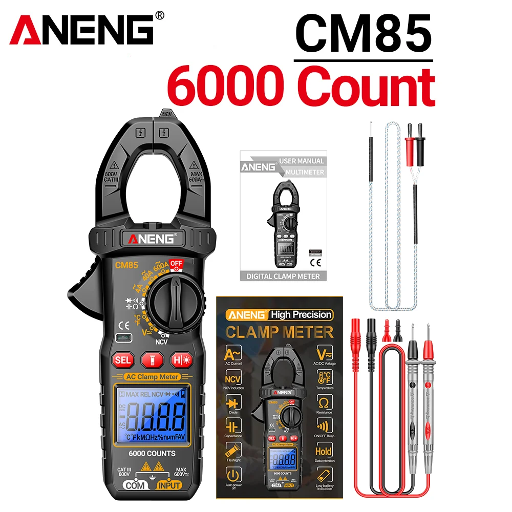 

6000Counts Multi-Function Multimeter LED Digital Display Voltmeter ANENG Voltage Current Capacitance Resistance Tester
