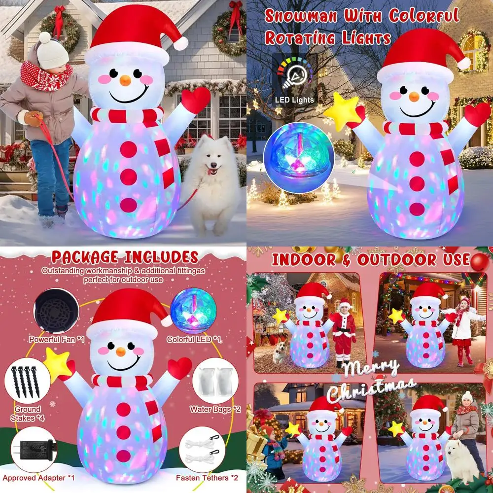 

Надувной светодиодный снеговик высотой 1,5 м с вращением, для уличного рождественского декора, с элементами звезд и улыбок, для праздничных газонов и вечеринок