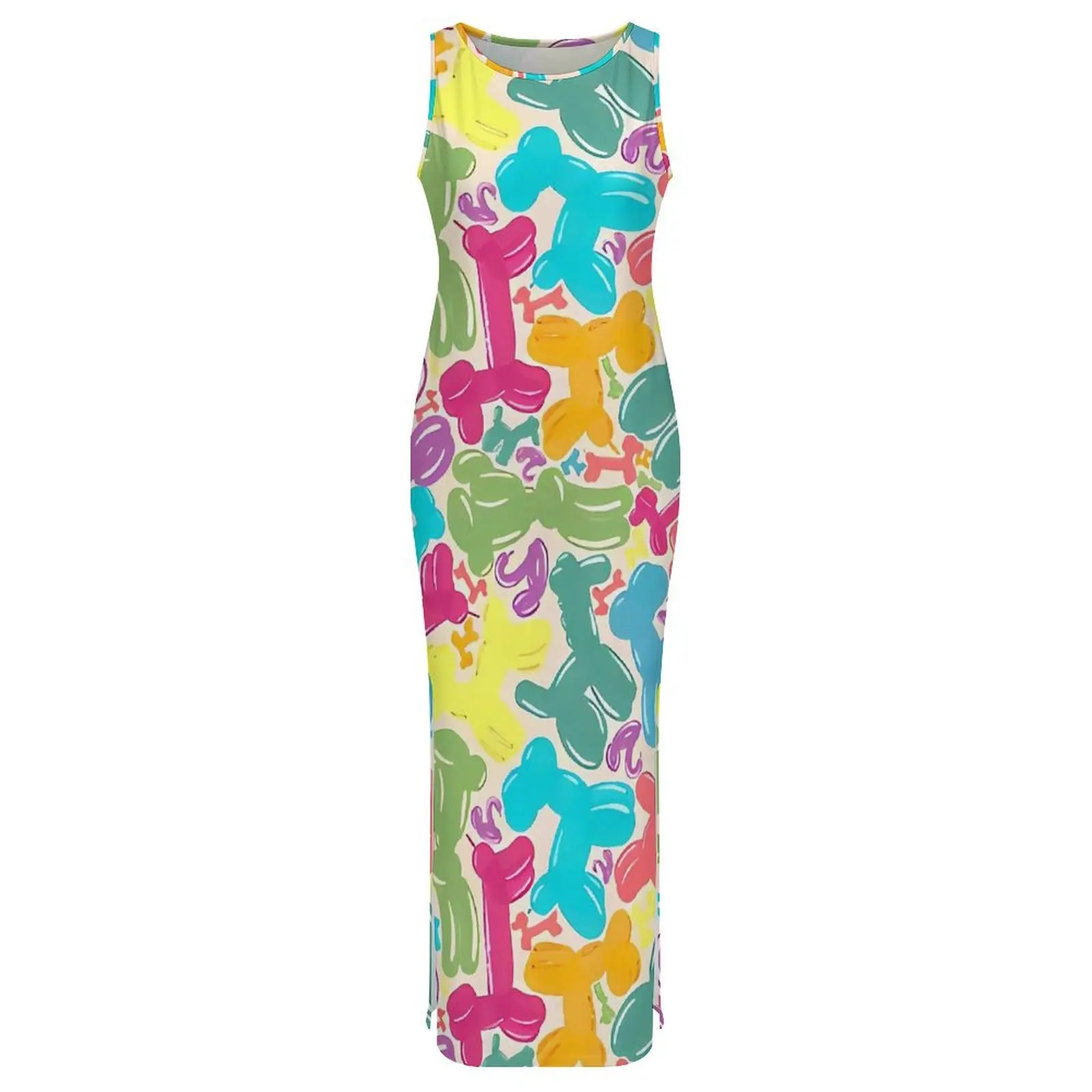 Vestido bodycon feminino bonito balão cães maxi vestidos verão animais impressão sem mangas estilo rua vestido gráfico 2xl 3xl 4xl