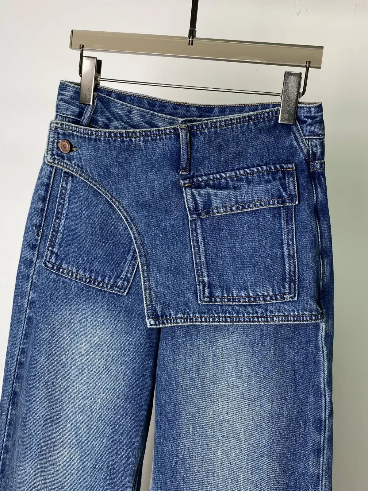 Vintage Plus Size Ladies Denim Pants Washed High Waist Irregular Loose Wide Leg Jeans All Match Women Casual Streetwear Trousers