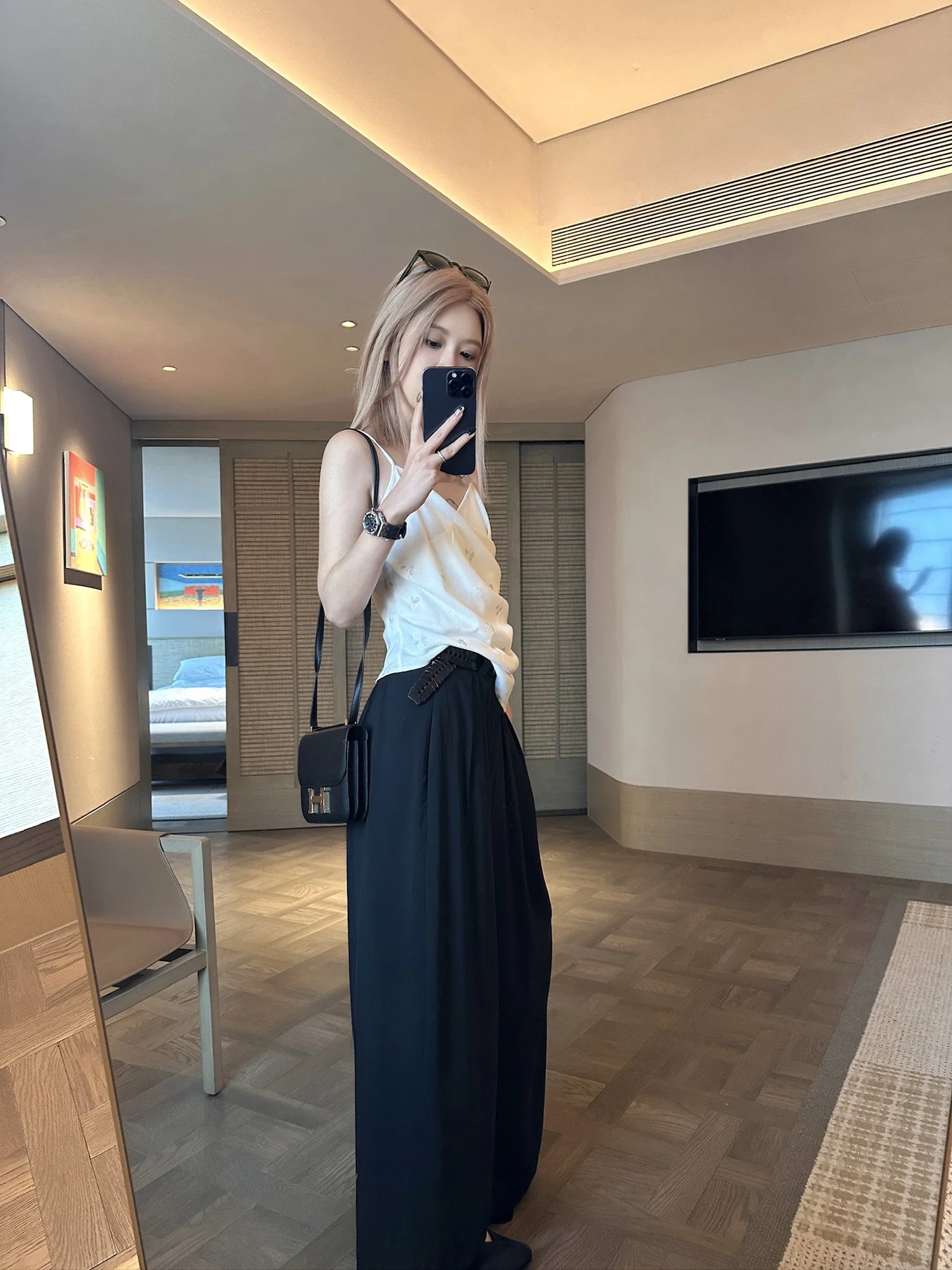 

Lightweight Silk Modal Casual Pants Straight Leg High Waist Elastic Waisand Summer Trendy Women's Premium Faion Pants