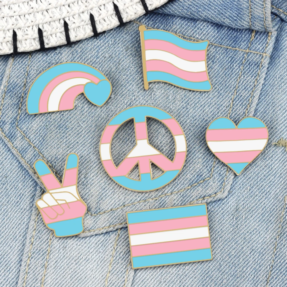 Transgender Pride Brooch for Women Men LGBTQ Party Club Symbol Enamel Pin Creative Rainbow Flag Hearts Badge Denim Lapel Jewelry