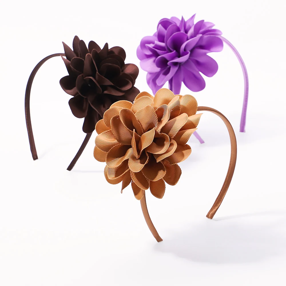 1 Piece Cute Solid Flower Hair Band Girls Colorful Hairbands Kids Boutique Handmade Headwear Children Hair Accessories Wholesale