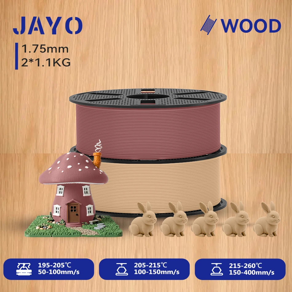 JAYO 2,2KG Holz-PLA 3D-Filament 1,75mm 1,1KG/Rolle PLA Holzstruktur 3D-Drucker-Filament 10-15% Holzfaser 3D-Druckmaterialien