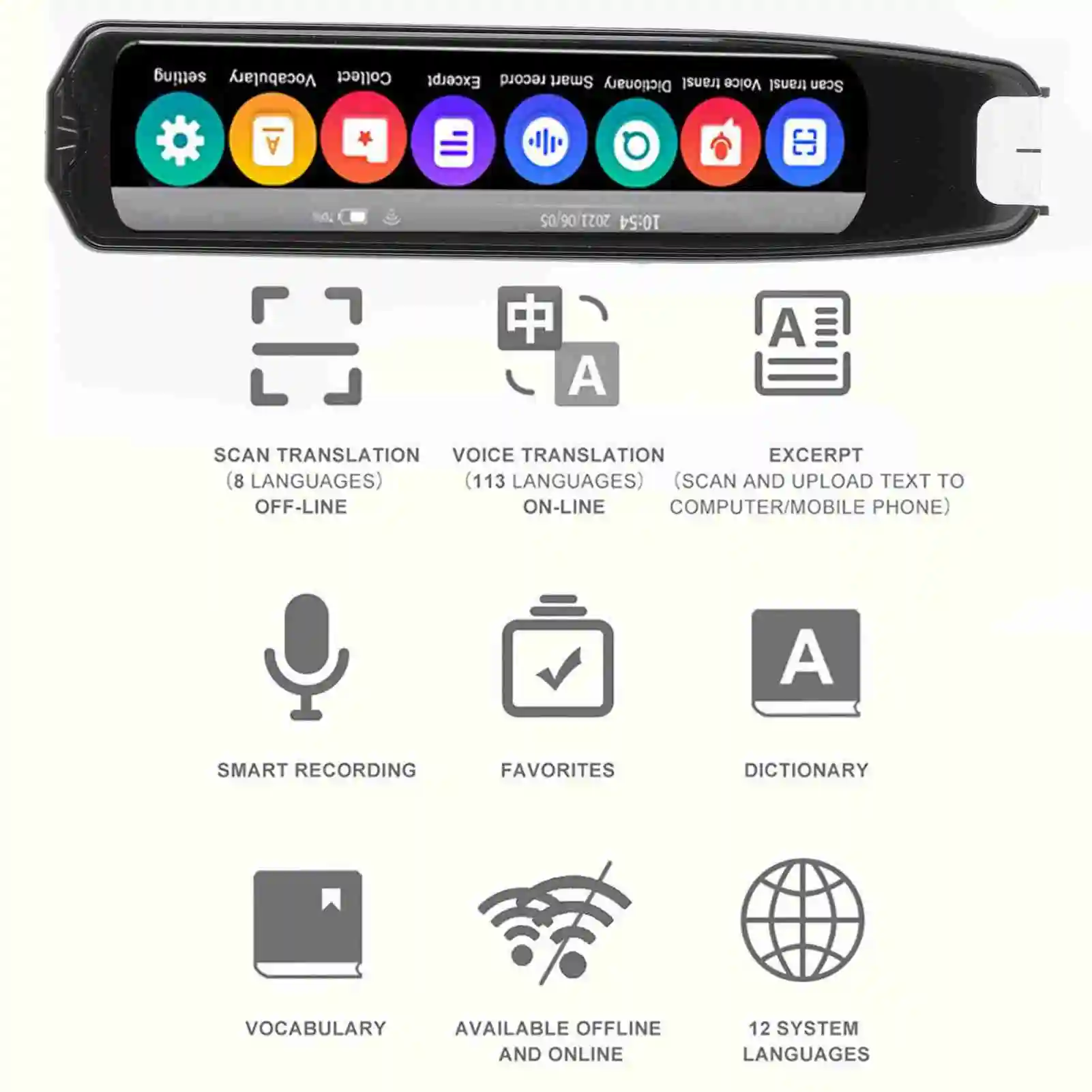 【جديد】قلم مترجم صوتي ذكي قاموس إلكتروني مكتبة كلمات إنجليزية ضخمة 113 لغة عبر الإنترنت للتعلم #5