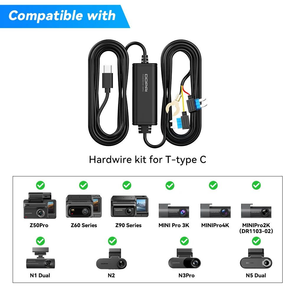 Kit de Cableado DDPAI para Dashcam, Monitorización de Estacionamiento 24H, Compatible con las Series Z60/Z50/N5/N3/N2/N1/MINI2X/A400