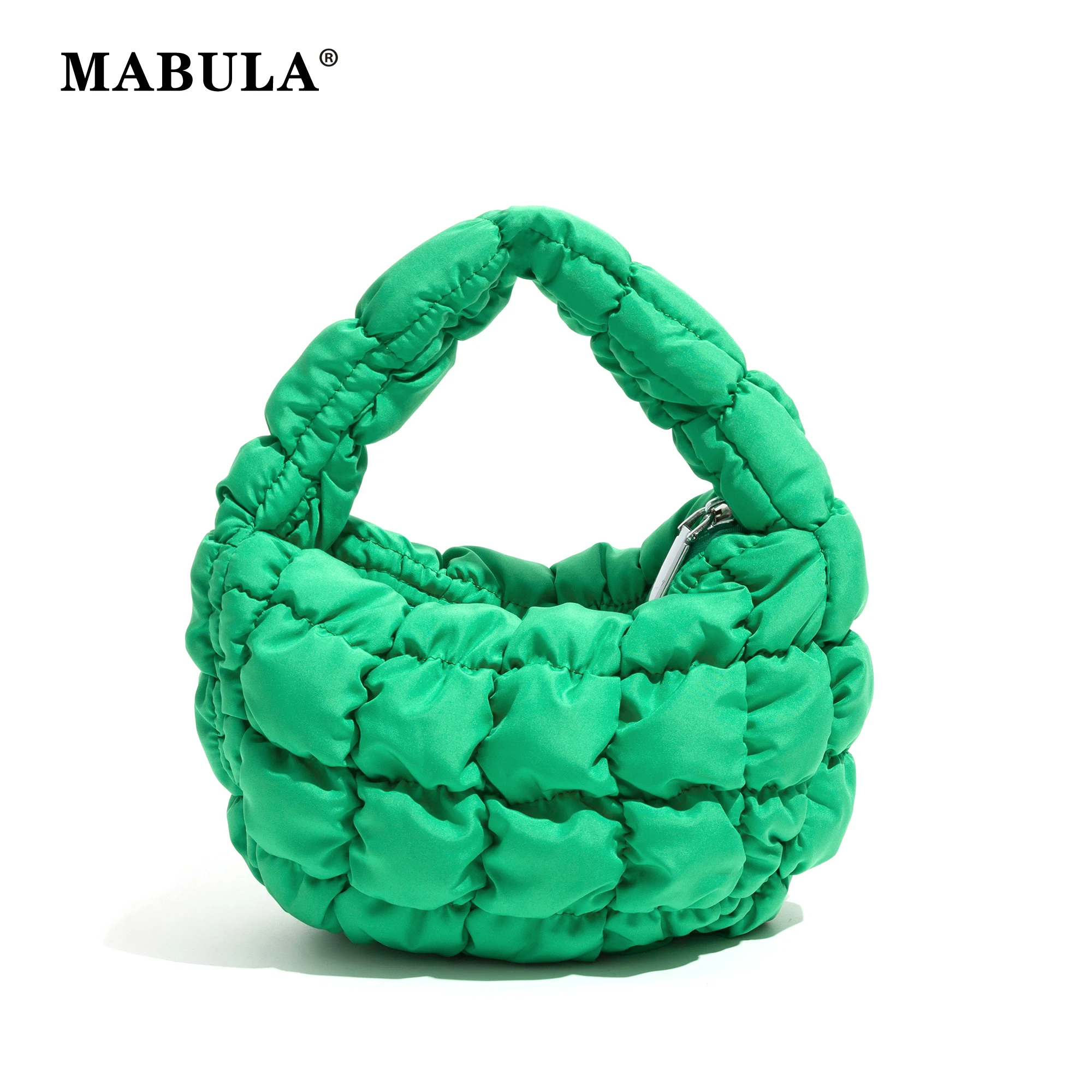 MABULA Mini Famle Puffer Tote Bag Quilted Circle Phone Purse Elegant Purple Soft Nylon Padded Key Pouch Simple Trend Handbag