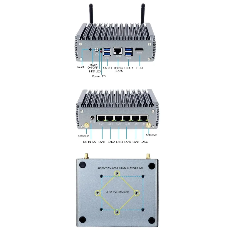 i225V 6*2.5G LAN Mini PC N100 i5 1135G7 i7 1165G7 4C/8T RS232 RS485 GPIO HD PCIE Win10/Ubuntu pfSense Firewall Router