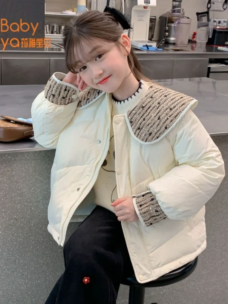 7 To 12 Years Old Girls 2025 New Winter Thickened Cotton Padded Coat Short Style Puffer Jacket for Kids Outerwear Fashionable