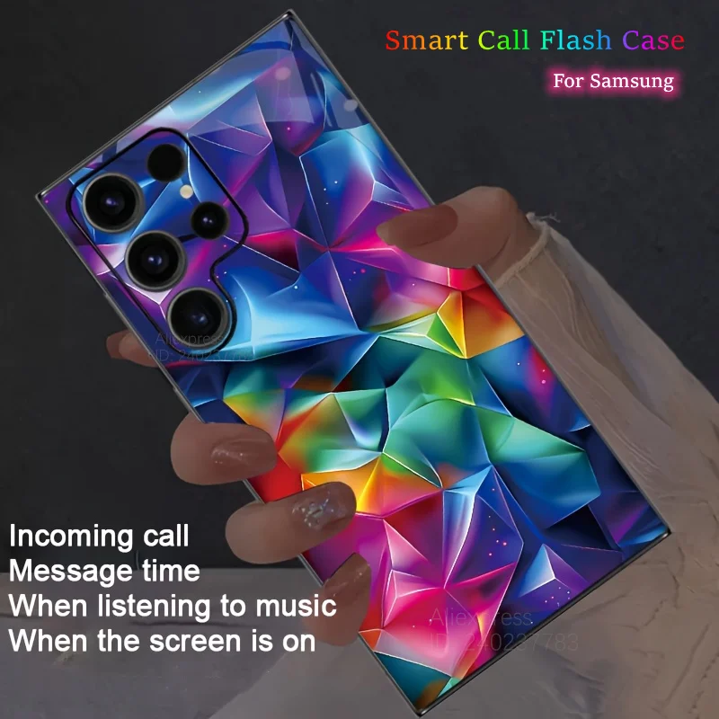 

Luxury Bling Sequin LED Flash Glitter Square Phone Case For Samsung S24 S25 S23 S22 Ultra A56 A36 A26 A13 Luminous Back Cover