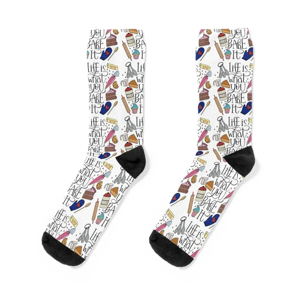 

Life Is What You Bake It Baking And Dessert Lover Design Socks essential moving stockings Socks For Man Women's