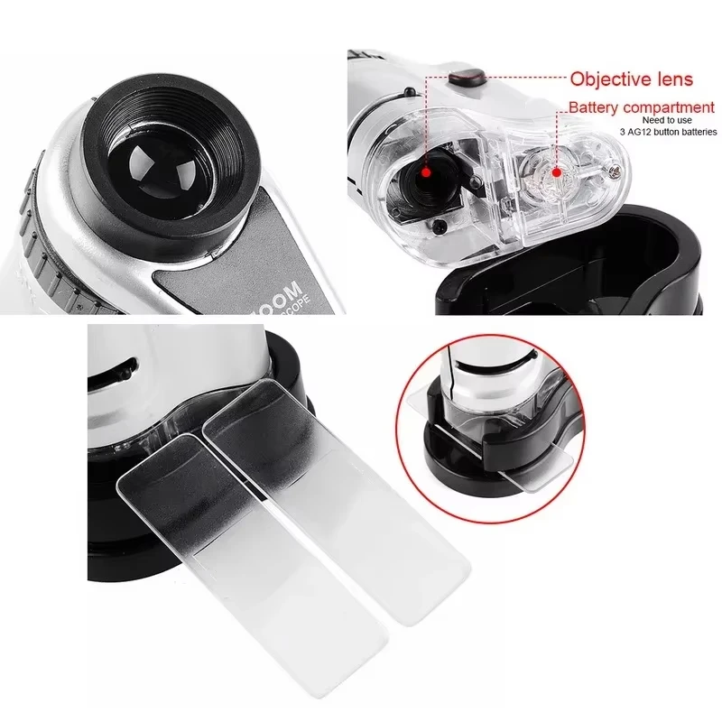 20-40X Handheld Microscope Mini Jewelry Magnifier Portable Microscope with LED Light Focusing Adjustable Magnifying Loupe