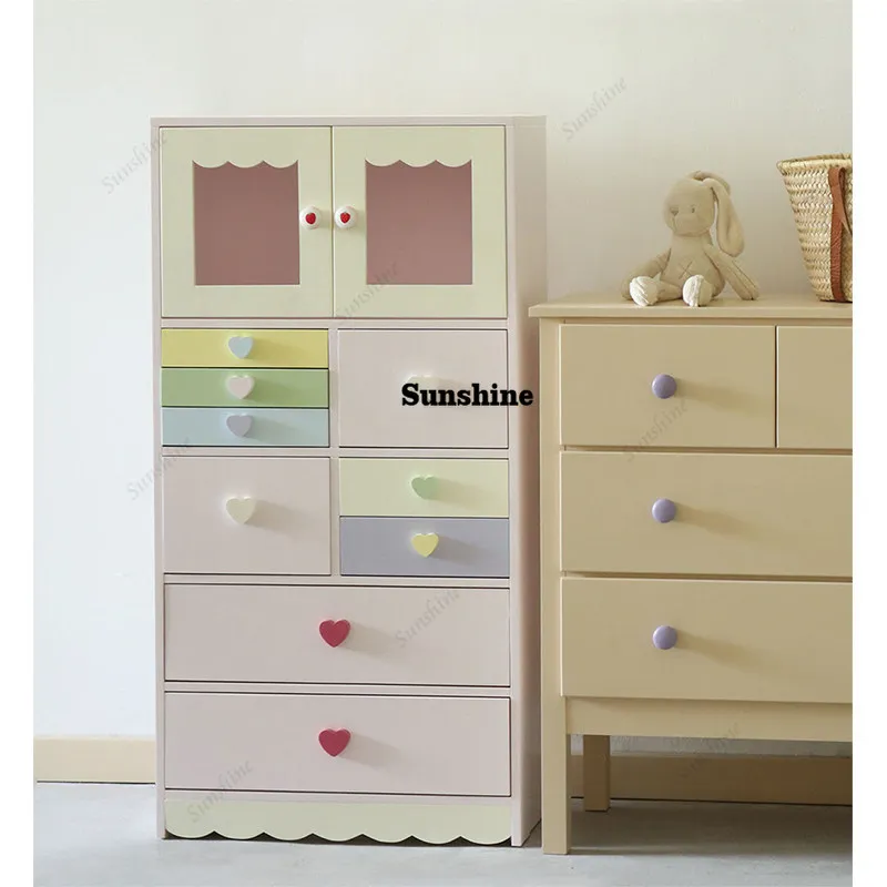 

Light color cream wind chest handmade simple side cabinet