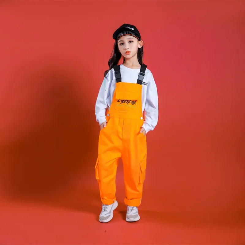 Kid hip hop clothing black white sweatshirt T shirt tops loose bib pants for girls boys jazz dance costumes clothes streetwear