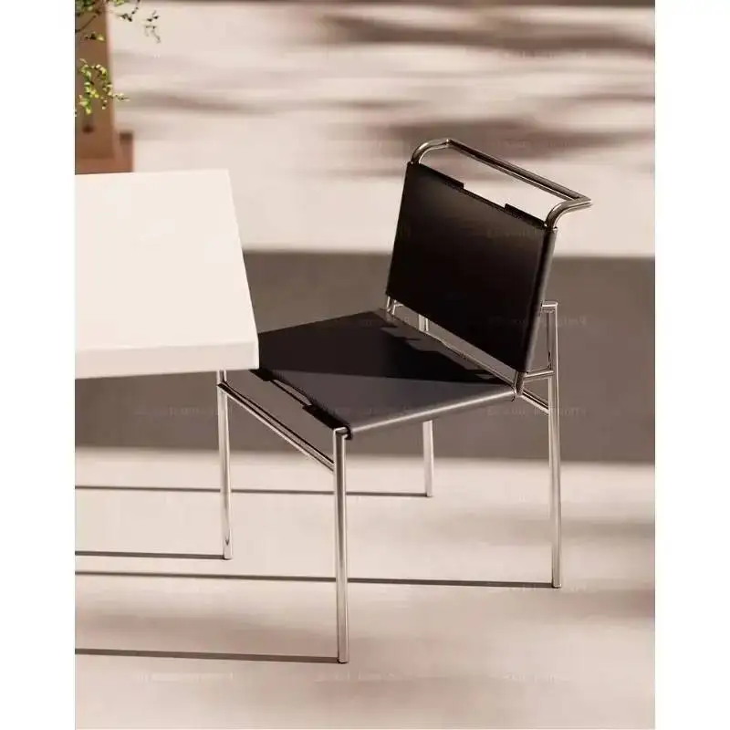 Nordic Minimalist Stainless Steel Dining Chair Modern Dining Chair with Leather Upholstery & Chrome Metal Frame Accent Chair