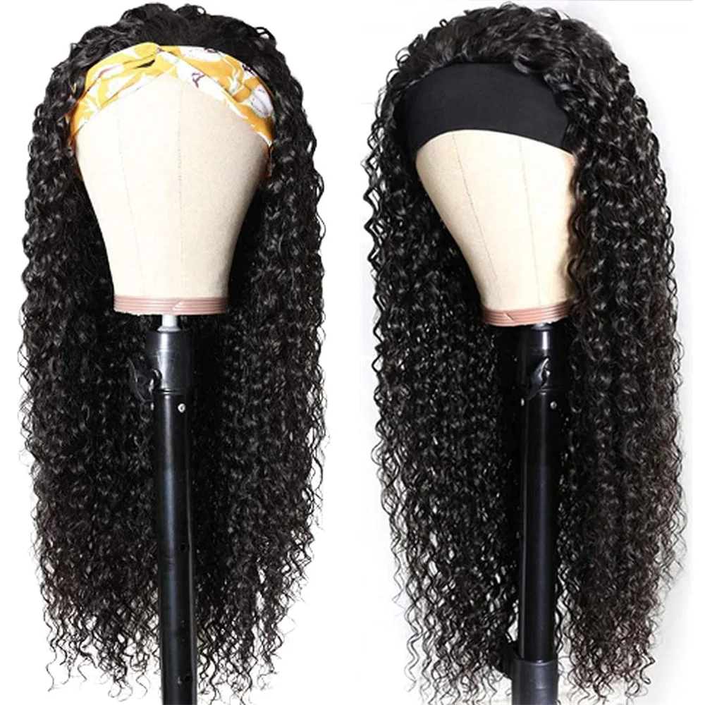 Headband Human Hair Deep Wave Wigs Brazilian Beginner Friendly Deep Wave Wigs Machine Made for Women Natural Color 180% Density