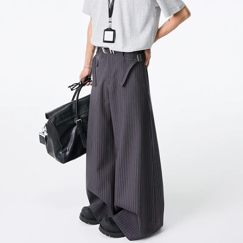 LUZHEN 2025 موضة شريطية مطبوعة فضفاضة رداء غير رسمية السراويل الرجال أنيق أنيق الأصلي واسعة الساق بنطلون الملابس الكورية JY1138