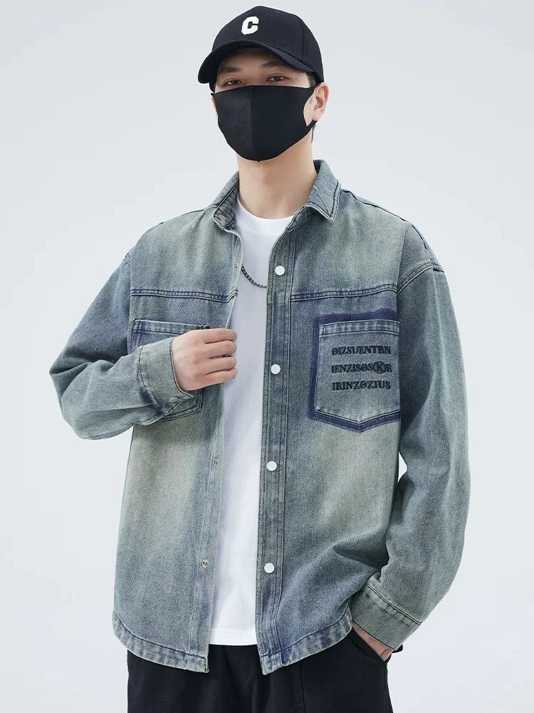 

Plus Size Male Jean Coats Button Fashion Low Cost Aesthetic Winter Outerwear Rock Casual Branded Outwear Blue Men's Denim Jacket