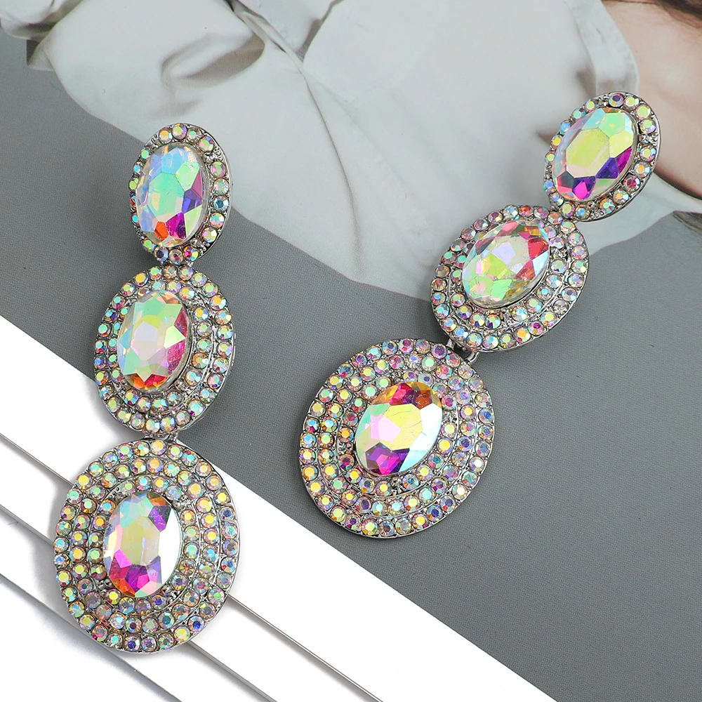 Modern Elegant Fashion Multiple Round Metal Full Crystal Dangle Earrings Luxury Fairy Grunge Jewelry Vintage Ear Accessories