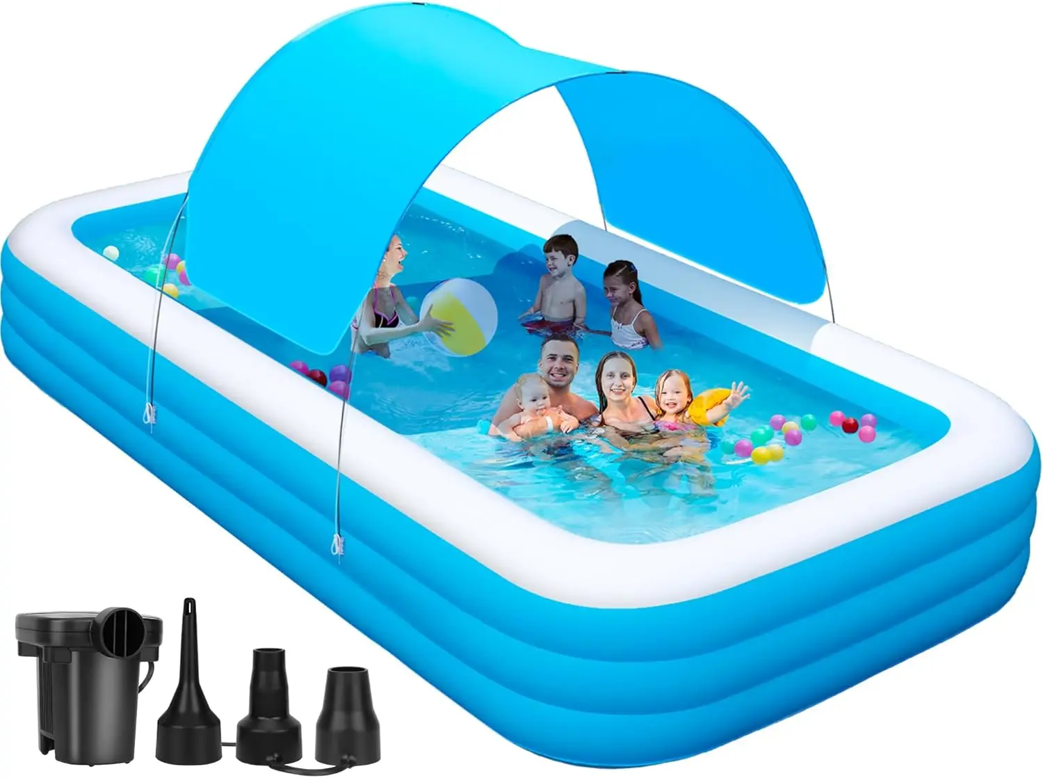 

Large Inflatable Pool with Canopy - 145'' x 74'' x 22'' Oversized Thickened Blow Up Pool for Family, Extra Large Swimming Pool w